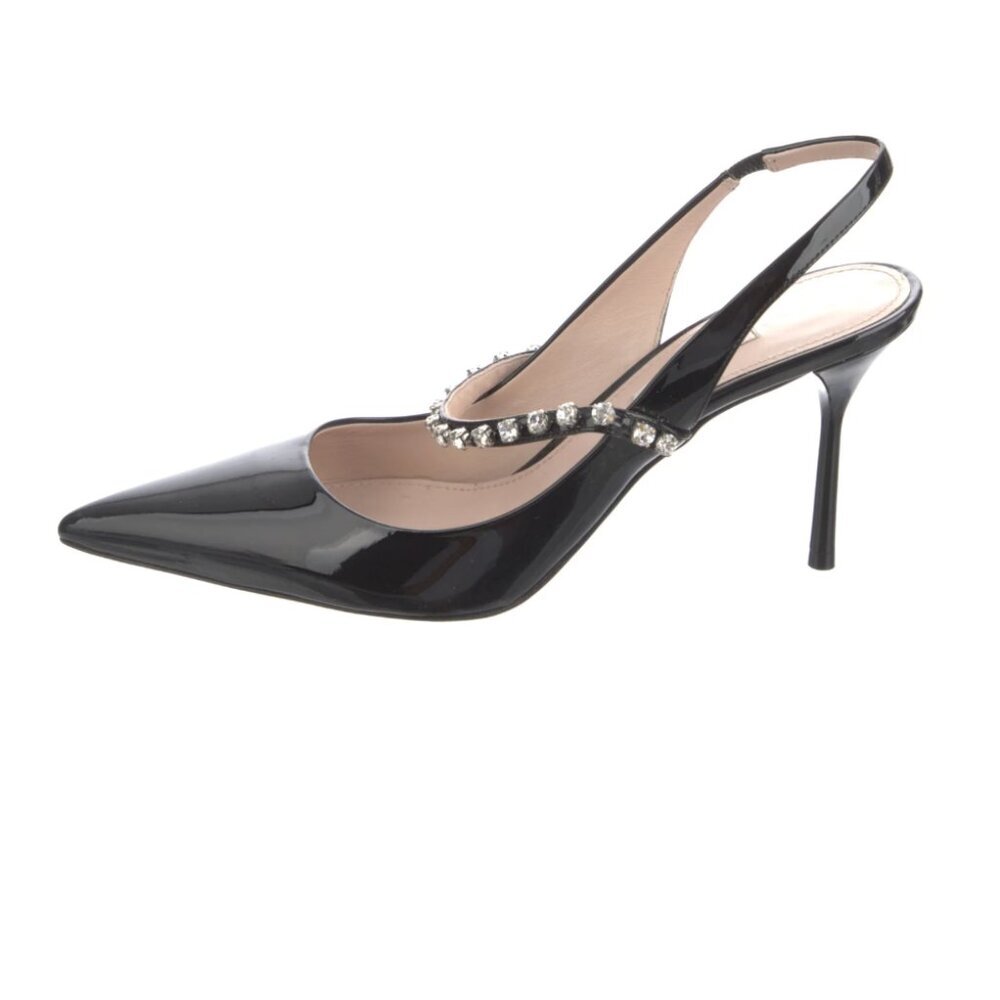 Miu Miu Black Patent Leather Crystal Slingback Pumps Size 38 Like New